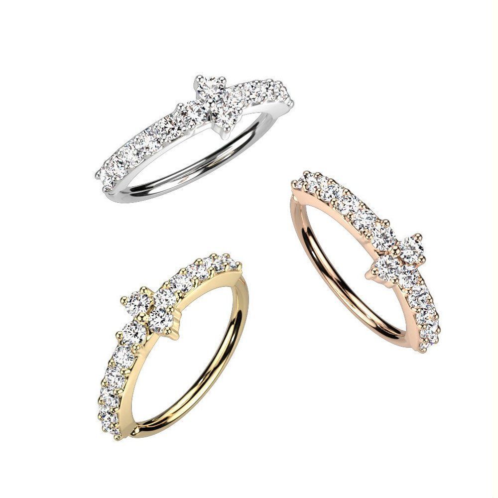 Triple CZ Triangle Center With CZ Paved Sides Bendable Hoop